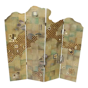 Studio Made Art Decorated Lacquered 4-Panel Room Divider Screen