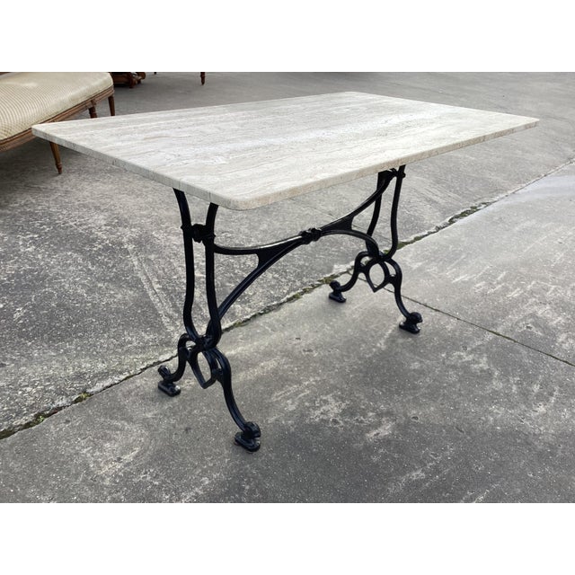 Metal Classic French Wrought Iron & Stone Bistro Table For Sale - Image 7 of 10