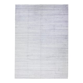 2020s Gray Modern Hand-Loom Wool Rug With Stripe Design For Sale