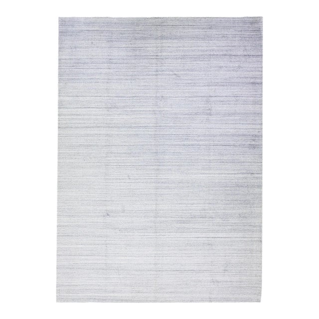 2020s Gray Modern Hand-Loom Wool Rug With Stripe Design For Sale