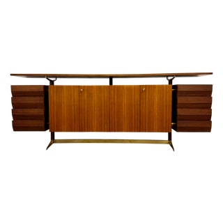 Vintage Wood and Brass Sideboard, 1950s For Sale