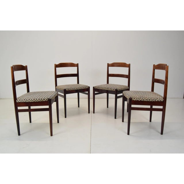 Made in Czechoslovakia. Made of fabric, wood. With aged patina. Fabric has signs of use. Measures: Seat height:45cm...