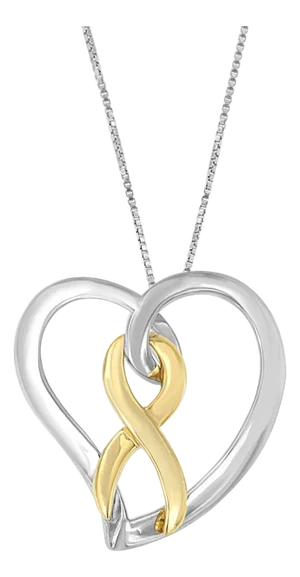 14K Gold and Silver Heart Bow Pendant Necklace