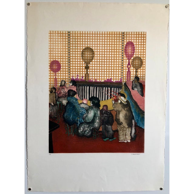 Elie (Eliahu) Abrahami, Iranian Israeli Large Aquatint Etching Figurative Abstract Circus Monde Balloons For Sale In Miami - Image 6 of 6