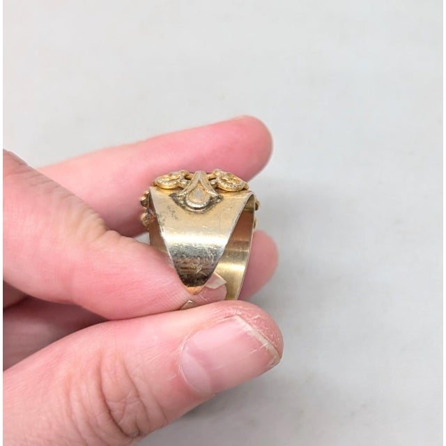 Vintage 1960s Signed Napier Goldtone Oval Faux-Emerald Adjustable Ring For Sale - Image 11 of 12