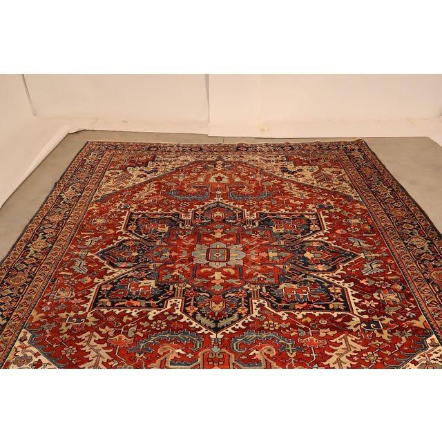 Antique Hand Knotted Persian Heriz Room Size Rug 12' X 15' For Sale - Image 12 of 14