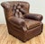 Restoration Hardware Vintage Restoration Hardware Leather Churchill Cigar Chair and Ottoman With Nailheads For Sale - Image 4 of 18