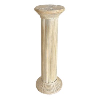 Coastal Chic Vintage Split-Reed Whitewashed Pedestal Column For Sale