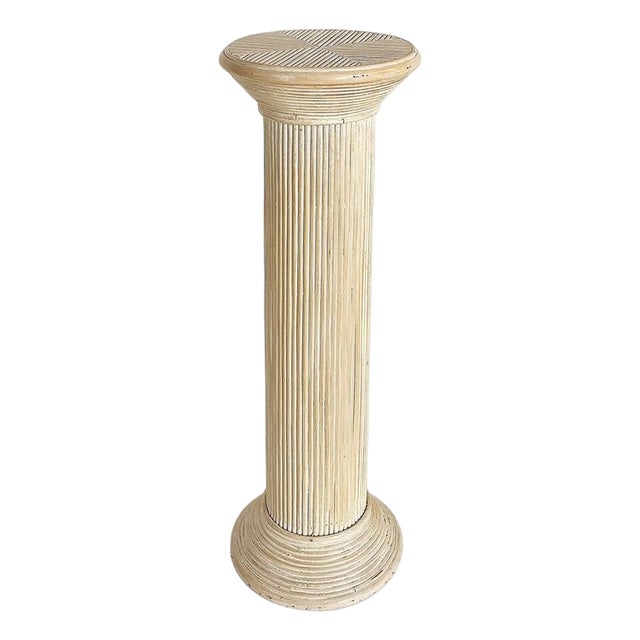 Coastal Chic Vintage Split-Reed Whitewashed Pedestal Column For Sale