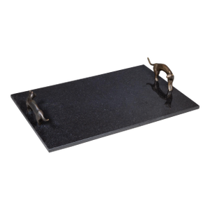 Vintage Michael Aram Black Granite and Bronze Cat Serving Tray c.1990