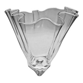 Steuben Little Handkerchief Vase Signed Clear Glass Ruffled Bud Vase Modernist Mid Century Style Vintage Designed in 1991 For Sale