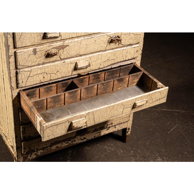 Early 20th Century Chippy Painted Industrial Cabinet For Sale - Image 10 of 14