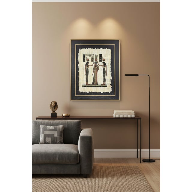 Late 20th Century Exquisite Hand-Painted Papyrus by S. Gharib: The Coronation of Queen Nefertari For Sale - Image 9 of 9