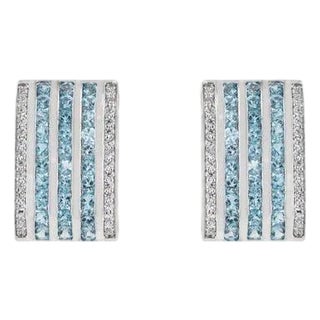 Blue Topaz Stud Earrings With Multi-Line Zircon Gift for Her- A Pair For Sale