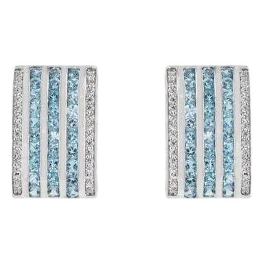 Blue Topaz Stud Earrings With Multi-Line Zircon Gift for Her- A Pair For Sale