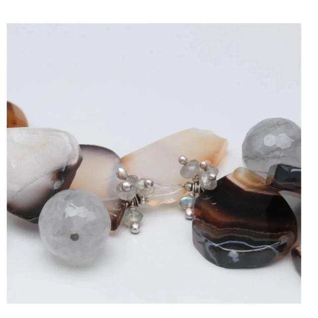 Late 20th Century Designer Artisan AKR-Agate, Tiger's Eye & Sterling Silver Statement Necklace-Wearable Art For Sale - Image 5 of 8