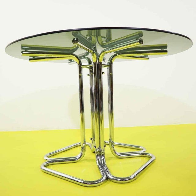 2000 - 2009 Round Smoked Glass Table with Chrome Tubular Structure For Sale - Image 5 of 9