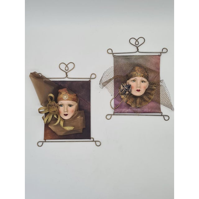 Brown Art Deco Decorative Wall Art Pieces Featuring Ceramic Faces, 1990s, Set of 2 For Sale - Image 8 of 9