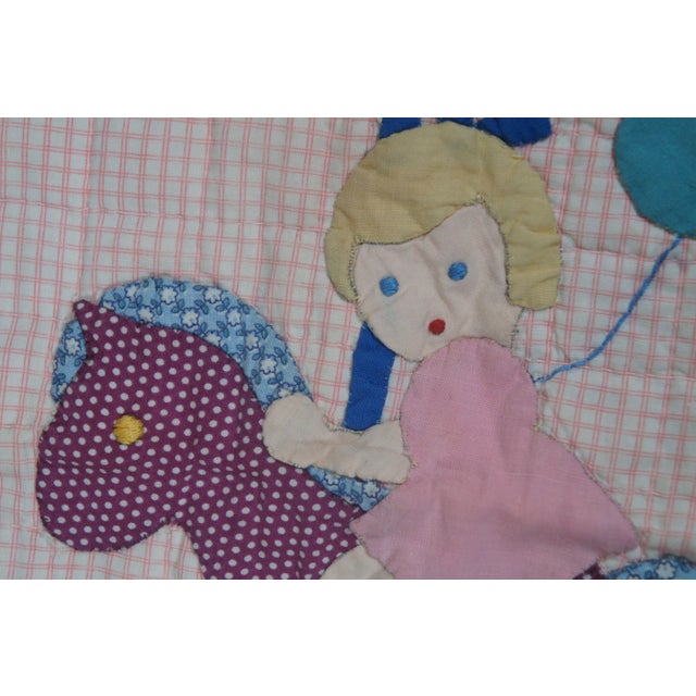1960s Vintage Merry Go Round Crib Quilt Applique Cotton Childrens Toddler For Sale - Image 9 of 11