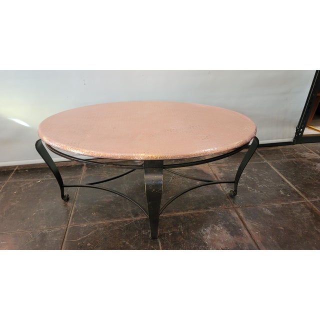 Hand Hammered Copper Coffee Table With Wrought Iron Base For Sale In San Diego - Image 6 of 6