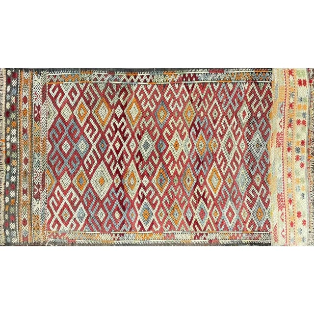 Vintage Handmade Tribal flat weave/kilim Moroccan Runner, c-1950, 4'9" x 8'1", fine natural dyed wool whit geometric...