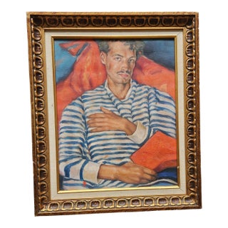 Handsome Man Oil on Canvas Portrait Painting For Sale