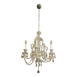Vintage Mid 20th Century Traditional Crystal and Glass Chandelier For Sale