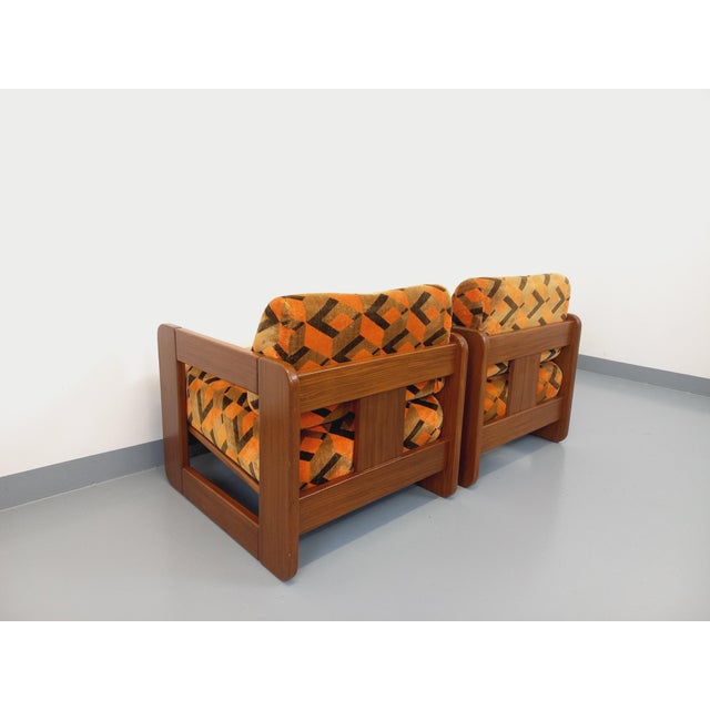 Set of Vintage Sled Chairs in Walnut and Velvet Fabric, 1970s For Sale - Image 16 of 18