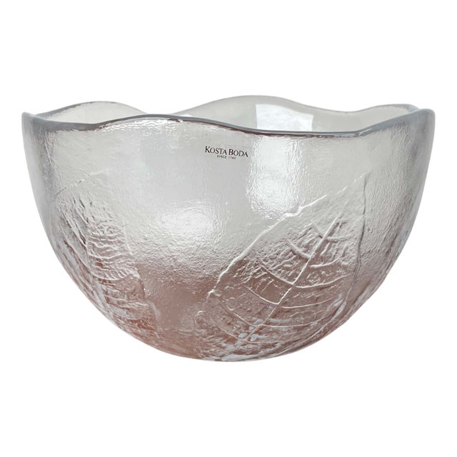 Large Vintage Swedish Glass Bowl with Floral Decor by Ann Wärff