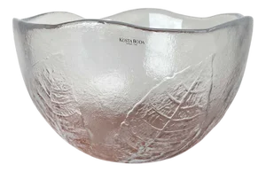 Large Vintage Swedish Glass Bowl with Floral Decor by Ann Wärff for Kosta Boda, 1970s