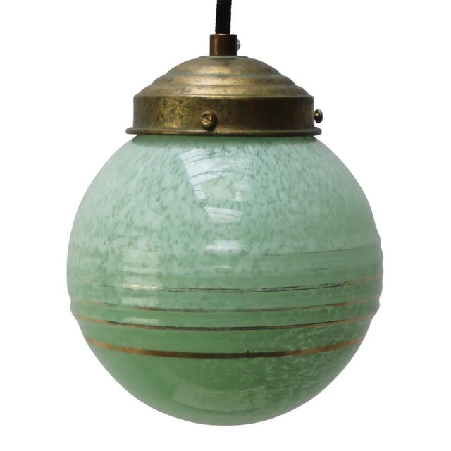 Green French Clichy Green Reeded Glass Pendant Lamp For Sale - Image 8 of 8