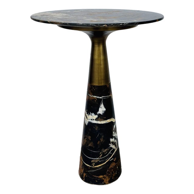 Revelation Modern Michelangelo Marble and Satin Brass Pier Side Table For Sale