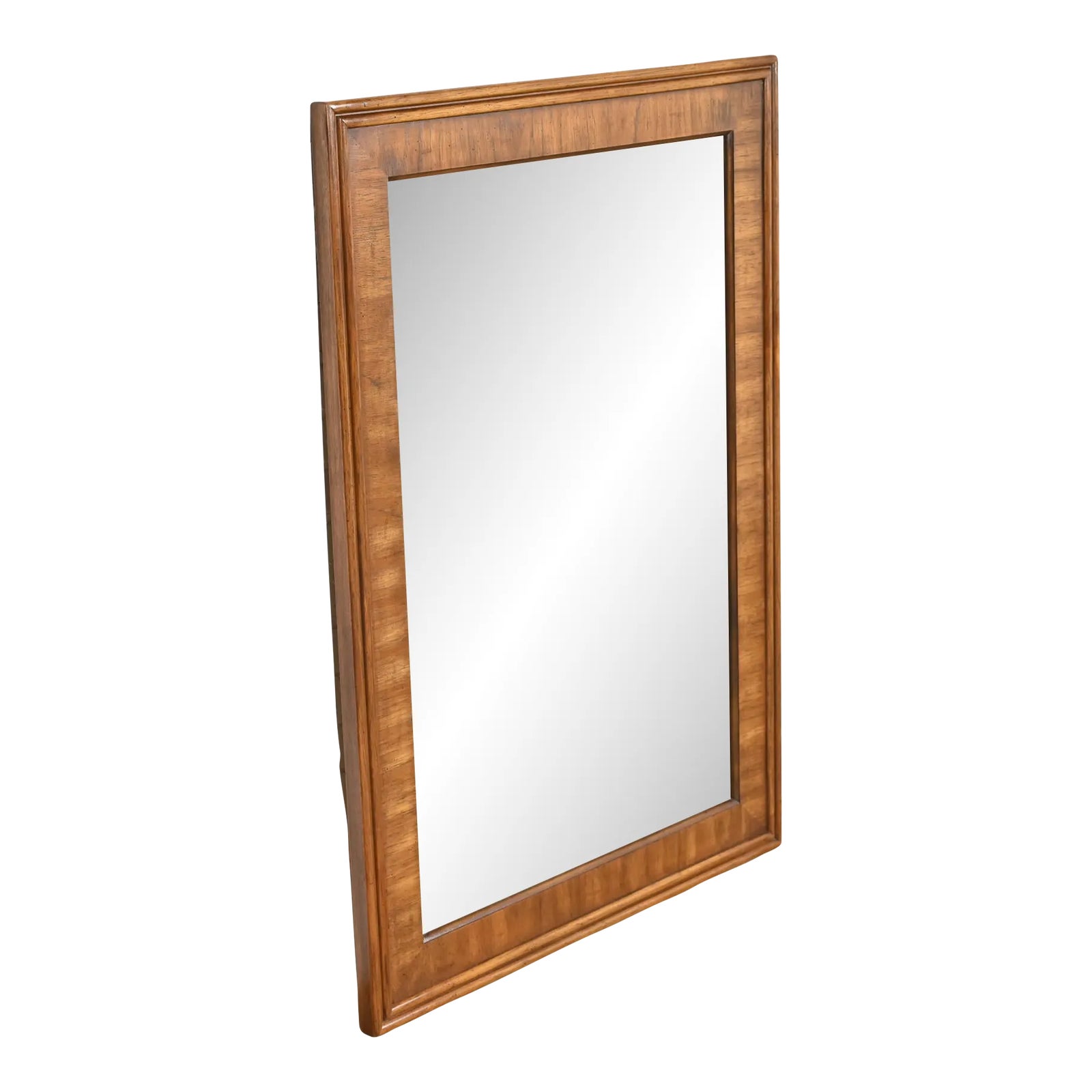 Drexel Heritage Modern Large Walnut Framed Beveled Mirror | Chairish