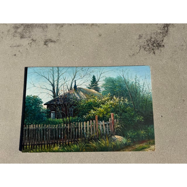 Vintage Original Landscape Painting of a Rustic Cottage & Garden, Signed For Sale - Image 10 of 10