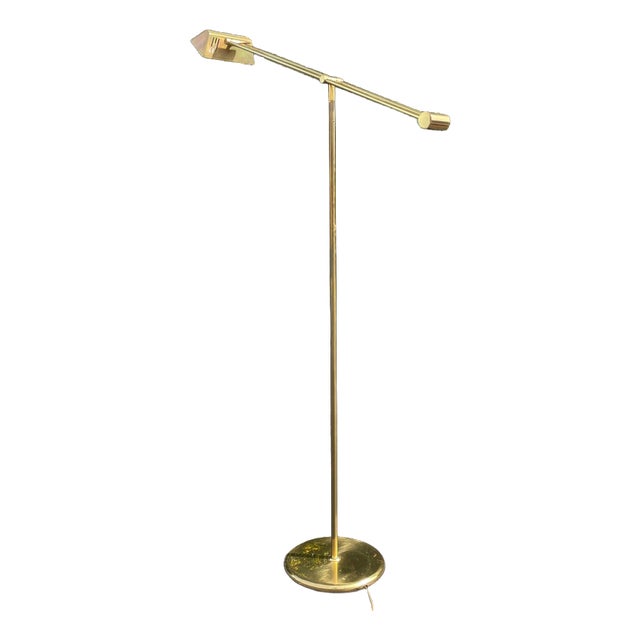 Vintage Adjustable Brass Reading Floor Lamp with Dimmer For Sale