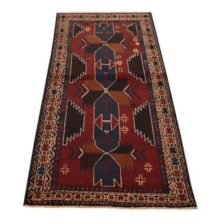 Vintage Tribal Rug 3'6'' X 6'8'' Red Wool Hand-Knotted Oriental Carpet For Sale