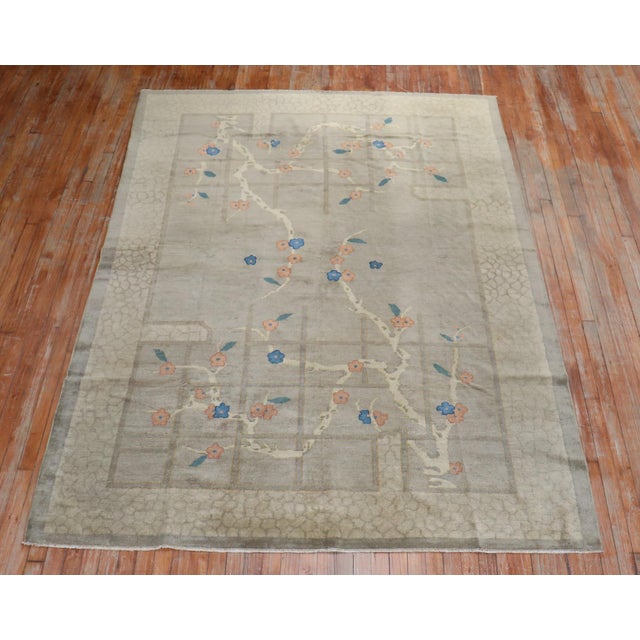 Early 20th Century Zabihi Collection Tranquil Gray Chinese Floral Rug - 6'2" x 9'6" For Sale - Image 4 of 11