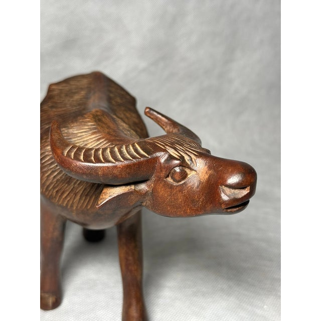 Hand-Carved Wooden Buffalo Figurine, 20th Century For Sale - Image 6 of 9