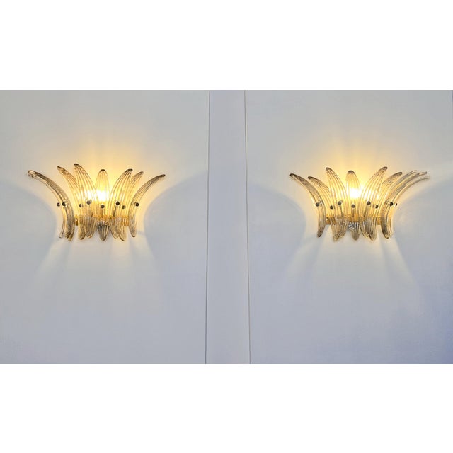 Glass Vintage Smoked Glass Palmette Wall Lights, 1990s, Set of 2 For Sale - Image 7 of 17