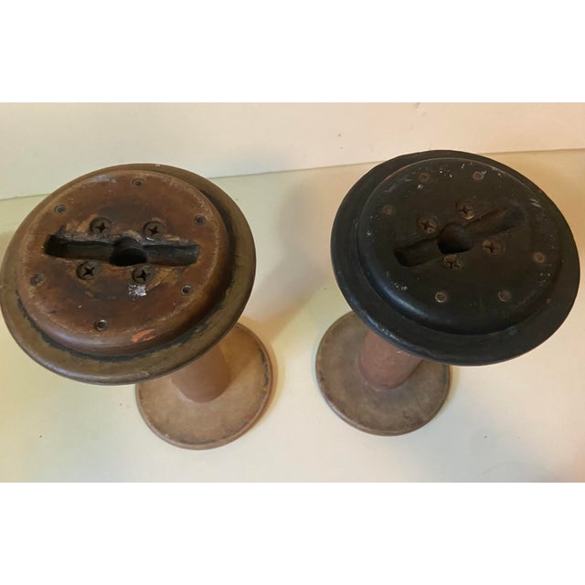 Mid 20th Century Vintage Industrial Mill Spools - Pair For Sale - Image 5 of 7