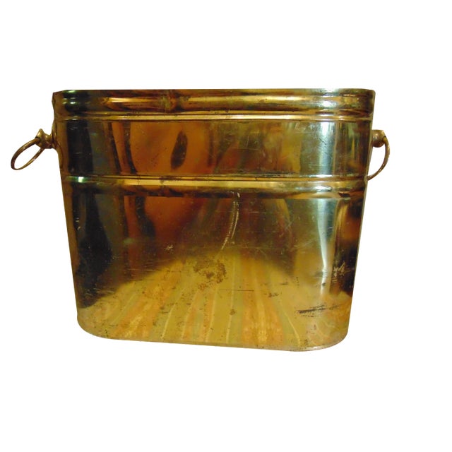 Vintage Brass Wood Container, 1970s For Sale
