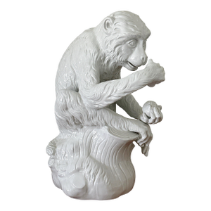 Vintage Blanc De Chin Ceramic Monkey in the Style of Meissen