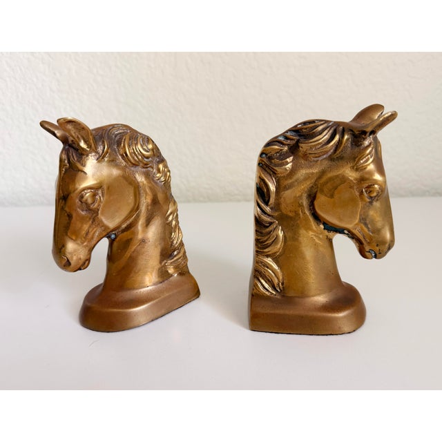 1960s Mid 20th Century Brass Horse Head Bookends- a Pair For Sale - Image 5 of 9