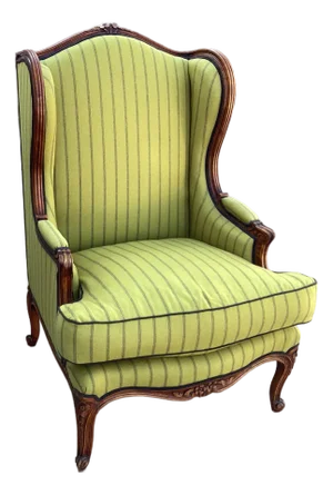 Ralph Lauren-Style French Bergere Chair W/Green Wool Fabric