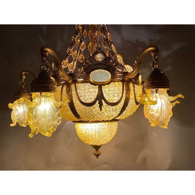 1970 French Louis XVI Bronze Gold Crystal Chandelier For Sale - Image 4 of 18
