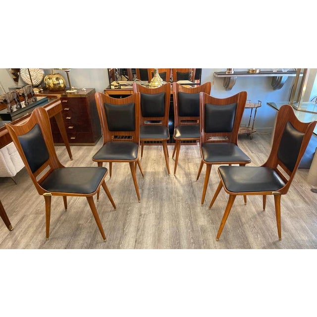 Italian Wooden Chairs in Leather and Brass, 1950s, Set of 6 For Sale - Image 11 of 18