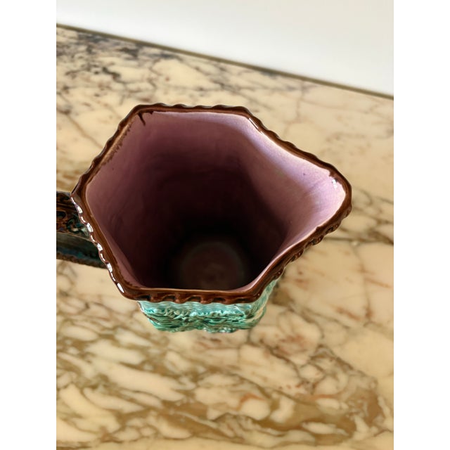 Turquoise 1880 English Majolica Hexagonal Pitcher For Sale - Image 8 of 12