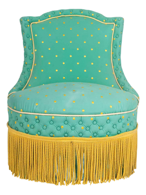 19th Century Napoleon III Lounge Chair in Green and Gold