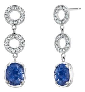 Diamond Circle Drop Gold Earrings With GIA-Certified No-Heat Burma Sapphires, A Pair