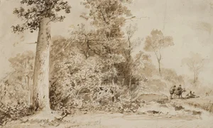 Forest Landscape with Brushwood Gatherers, 1856, Paper